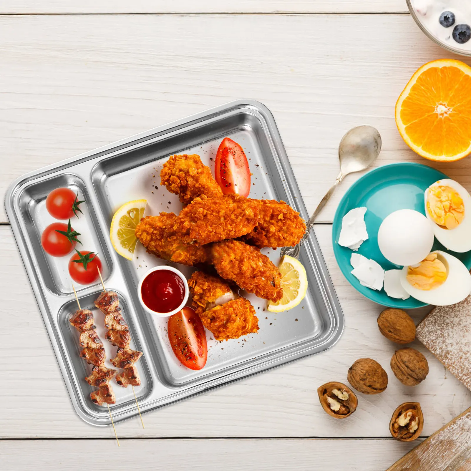 

Тарелка-органайзер из нержавеющей стали с несколькими отделениями, 1 шт., для завтрака, пельменей, барбекю, корейского буфета, приготовления еды, для дома