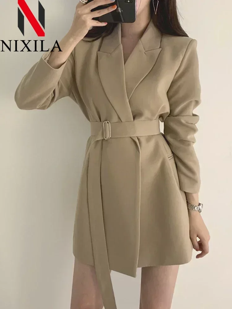 New Spring Autumn Long Style Blazer for Women 2024 Outerwears Office Lady Coats Loose Fit Retro Elegant Clothing Women\'s Jacket