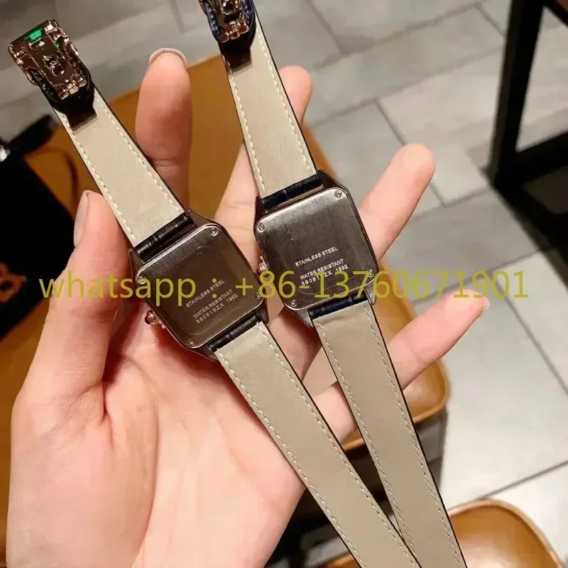 Reloj de cuarzo para amantes de alta calidad de lujo para hombre y mujer, reloj de pulsera cuadrado de cuero a la moda para hombre, reloj de pulsera de zafiro blanco dorado