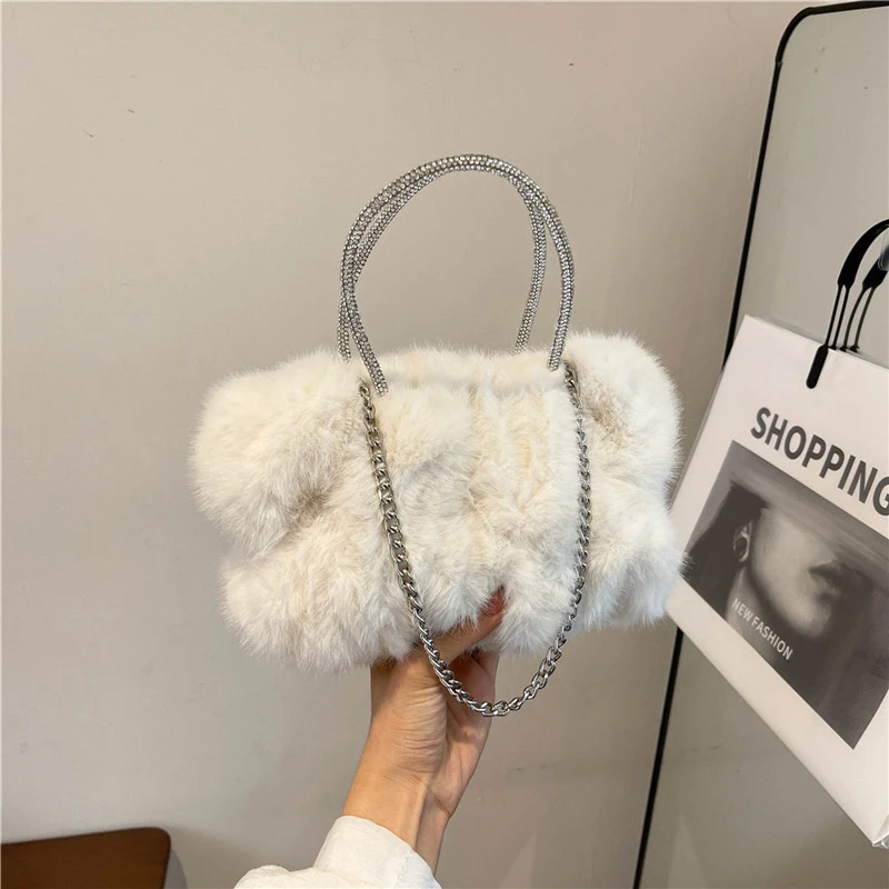 Velvet Zipper Shoulder Bags Ladies Bags on Sale 2024 High Quality Solid Colors New Fashion High Capacity Beading Casual Handba