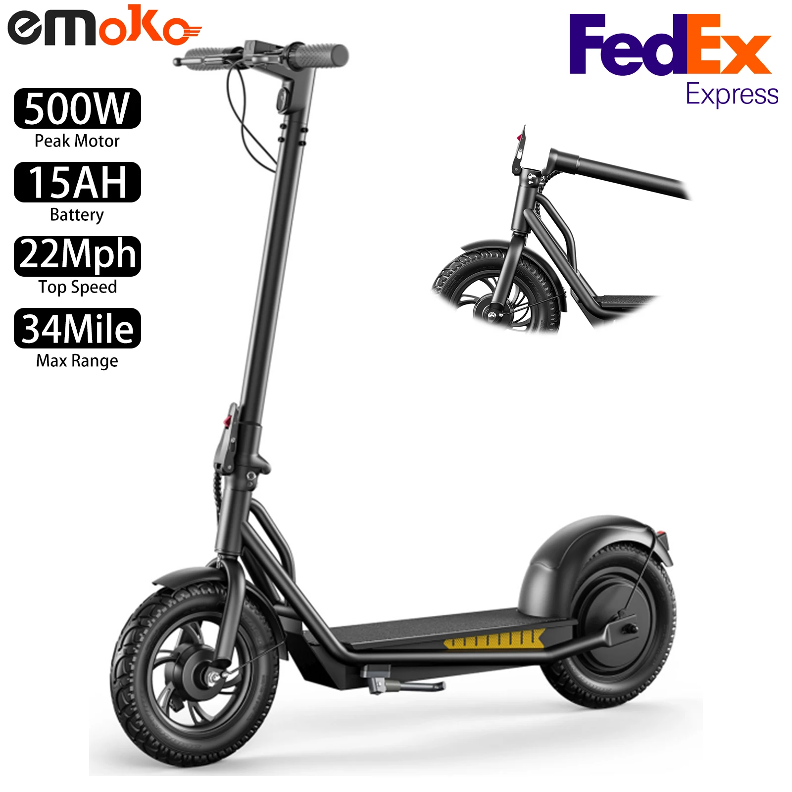 

EMOKO A19 11-дюймовый складной электрический самокат 500 Вт, 22 миль в час, 34 миль, городской пригородный электрический самокат, 36 В 15 Ач, 2025 новый электронный самокат