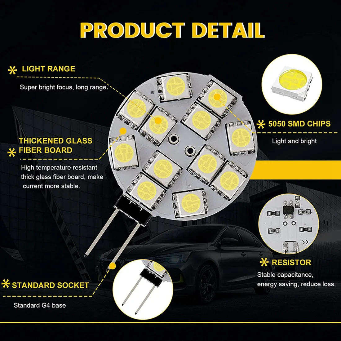 12PCS G4 Puck Lights LED Bulbs Side Pin Base Round G4 5050 12SMD LED RV Camper Light Home Reading Light, White