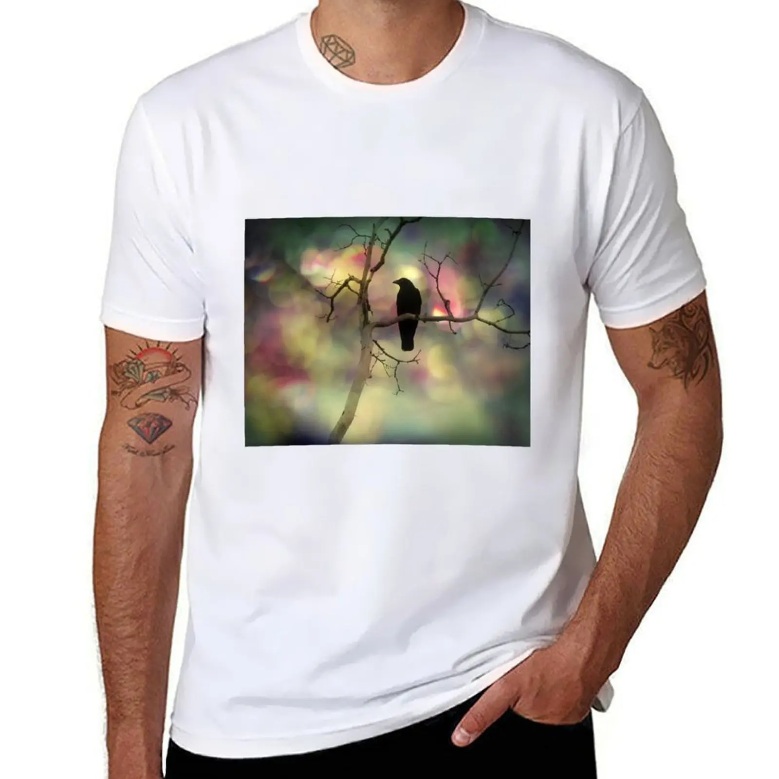 

Glowing Lights And Crow T-Shirt man t shirt summer t shirts cotton 100% T-Shirt
