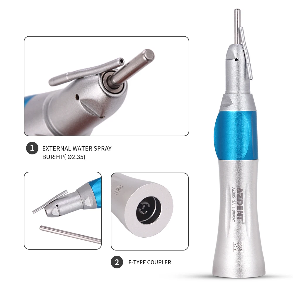 AZDENT Dental Surgical Straight Handpiece 1:1 With External Irrigation Pipe Rotation Speed 14000-20000r/Min