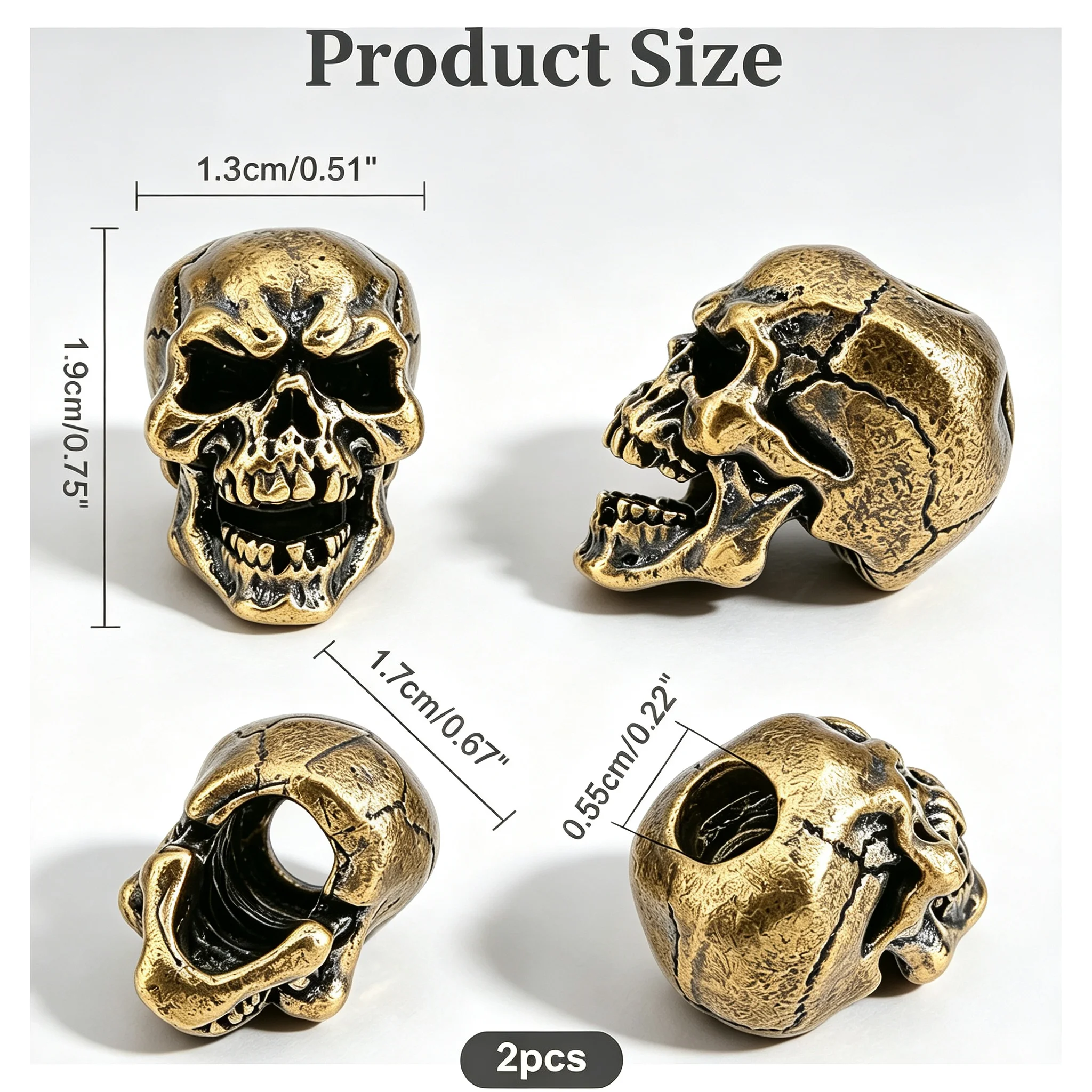 EDC Paracord Retro Brass Skull Beads Punk Head Umbrella Rope Woven Lanyard Pendants Handmade DIY Bracelets Keychains Accessories