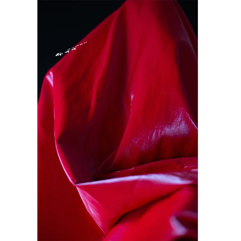 Red Leather Fabric Glossy Coating PU Material Jacket Fashion Clothing Designer Wholesale Cloth for Diy Sewing