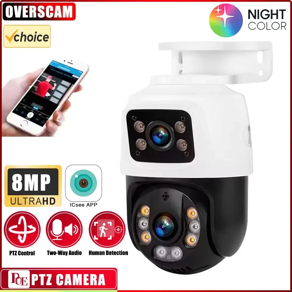 

Outdoor Dual Lens 4K 8MP PTZ POE PTZ IP Camera Two-Way Audio Human Detection Home Security Camera Video CCTV Surveillance ICsee