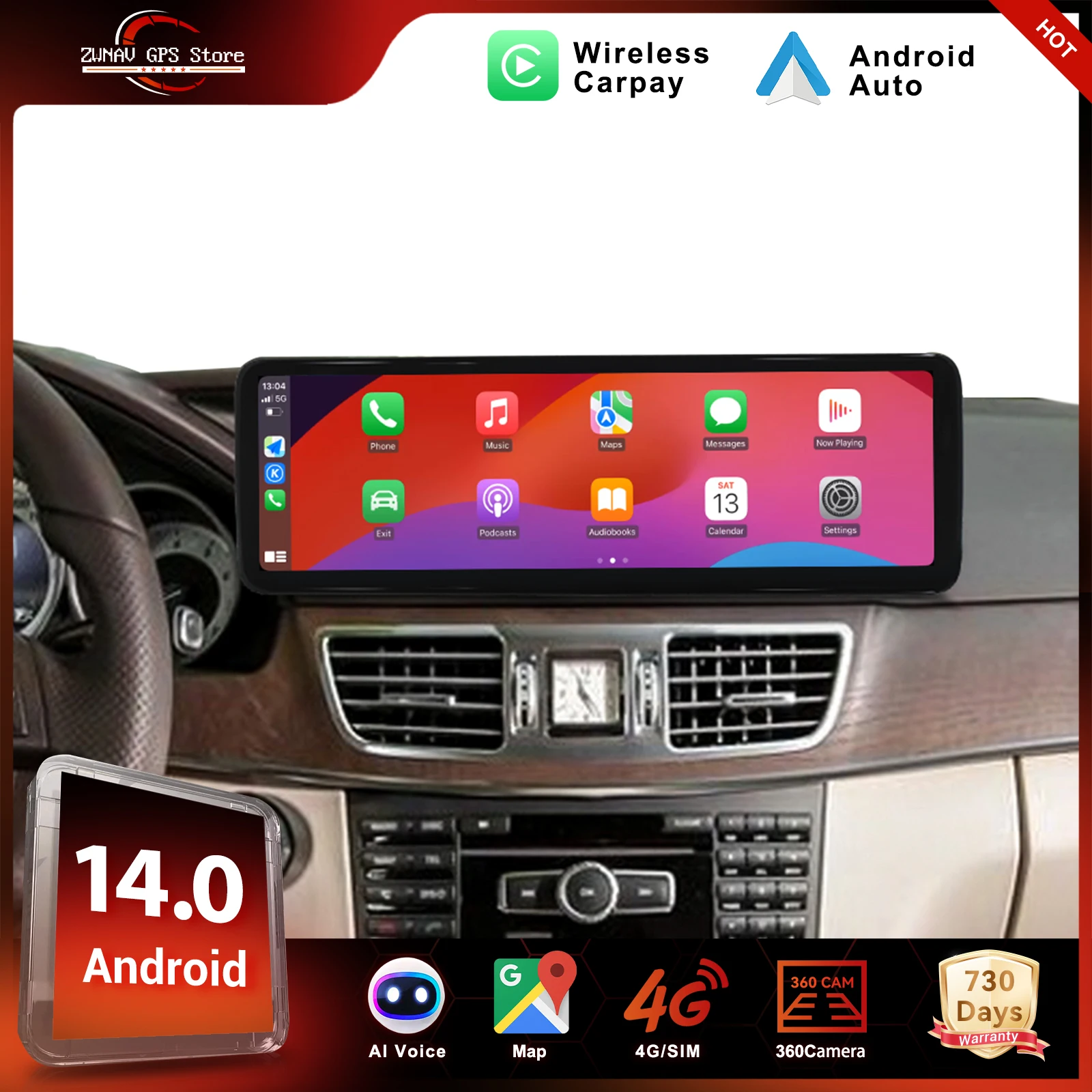 ZWNAV Android 14 Car Radio For Mercedes BenzE-Class 2013－2015 Wireless CarPlay Auto DSP Sound GPS Navigation WIFI 4G Syste