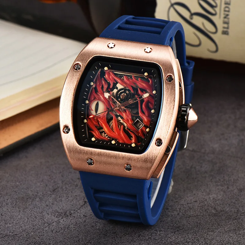 2026 foreign trade wine barrel type devil's eye quartz watch luminous non-mechanical hollow flywheel fashion men's watch