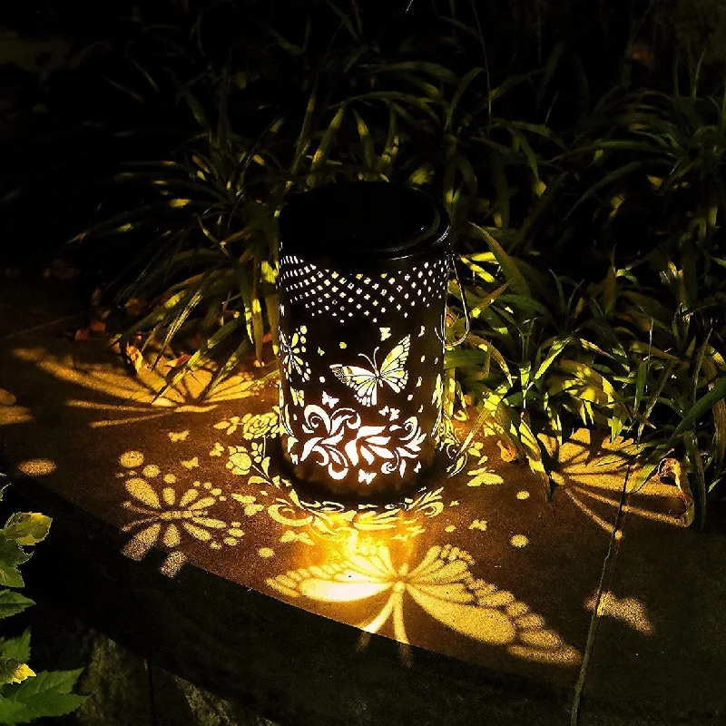 

Solar butterfly light LED wrought iron hollow lantern Outdoor waterproof garden decoration solar projection light