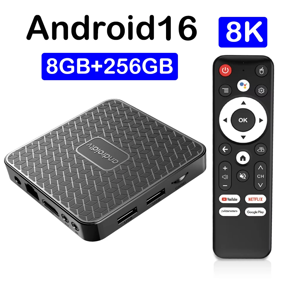 Smart Home Theater T8S 8K Android 16 Smart TV Box Rockchip RK3518 Google Assistant Bluetooth 6.0 Dual UI 8GB 128GB Media Player