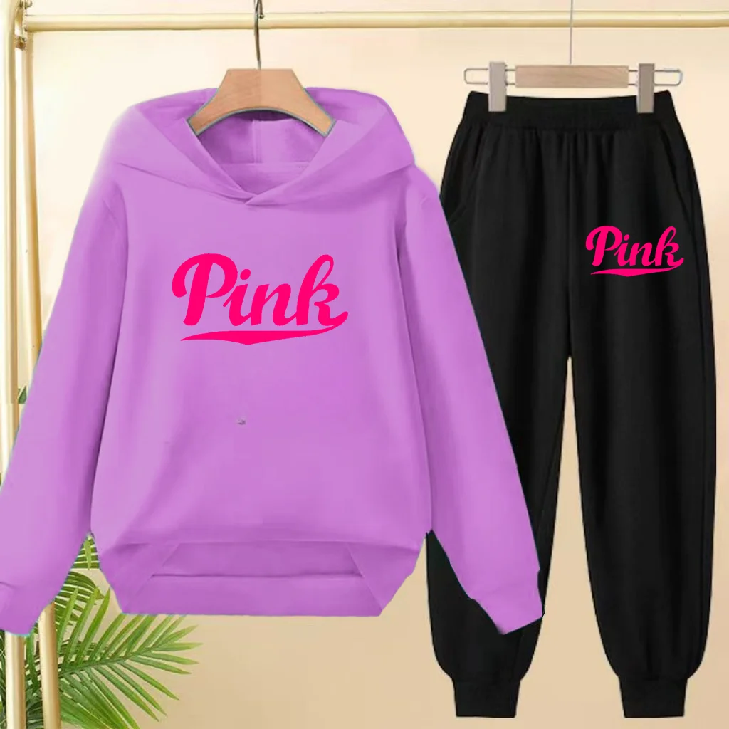 

Kids Spring Autumn Classic Fashion Pink Letters Clothes Hoodies Girls Boy Casual Sweatshirts+Pants Two-Piece Set Coat Sports Set