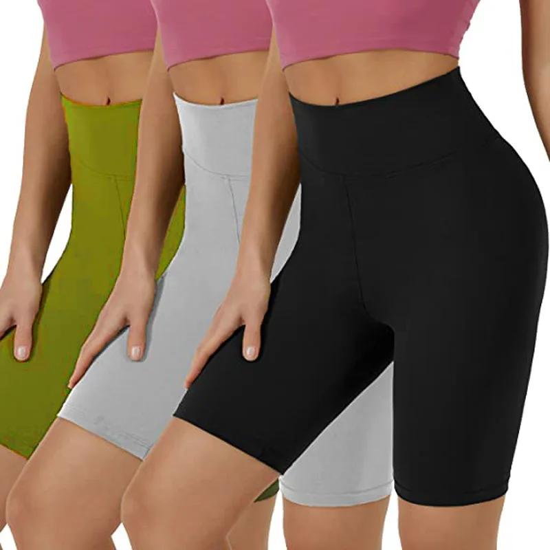 Women's High Waist Yoga Shorts Fitness Running Cycling Quick Drying Breathable High Waisted Five Quarter Black Leggings Shorts