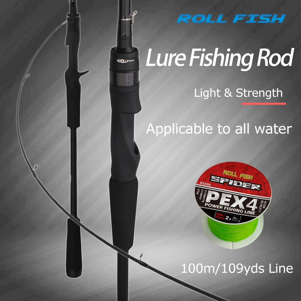 

ROLLFISH M Action Fishing Rod High Sensitive Spinning Casting Lure Fishing Rod All Water for Perch Bass Carp&100m Fishing Line