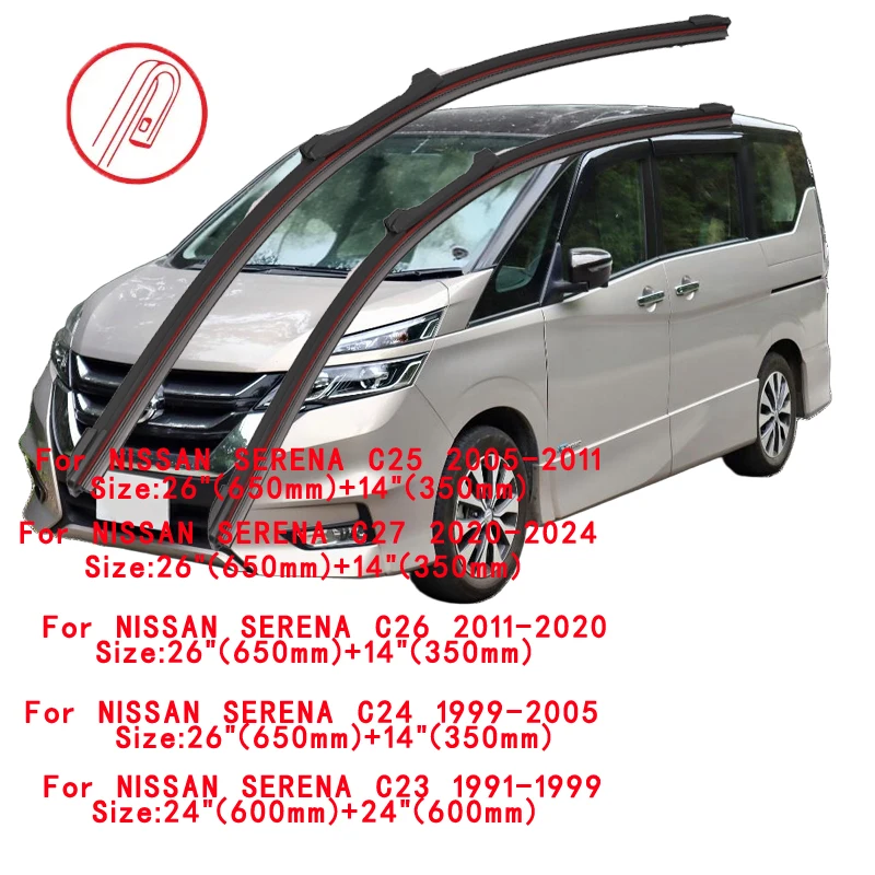 For NISSAN SERENA C23 C24 C25 C26 C27 1991-2024 Car Windshield Wiper Blade Front Windscreen Brushes Accessories Window Parts 2