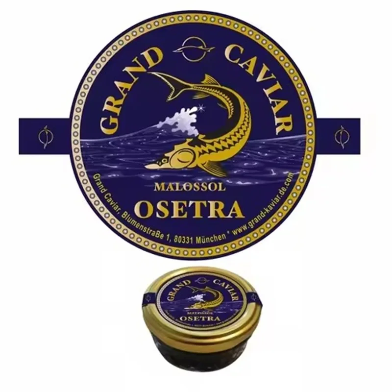 Custom Luxury Gold Foil Caviar Label Sticker High Quality Waterproof Cold-proof Embossed Textured OEM/ODM for Premium Products