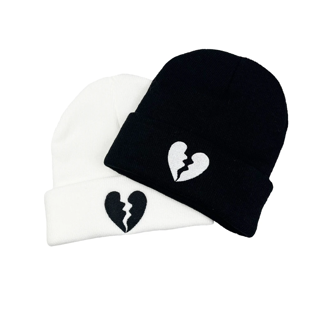 High Quality Autumn Winter Outdoor heartbreak Embroidery Knitted Hat Men Women Hip-Hop Cap Funny Beanie Hats