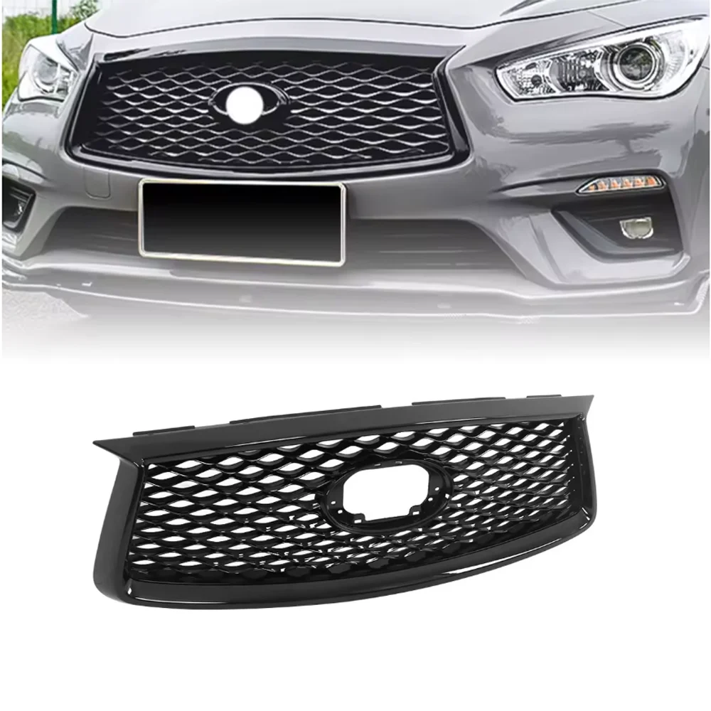 For Infiniti QX50 2019-2024 Front Bumper Grille Gloss Black Frame Gloss Black Mesh No PDC Holes OE 62310-5NA0A Direct Replacemen