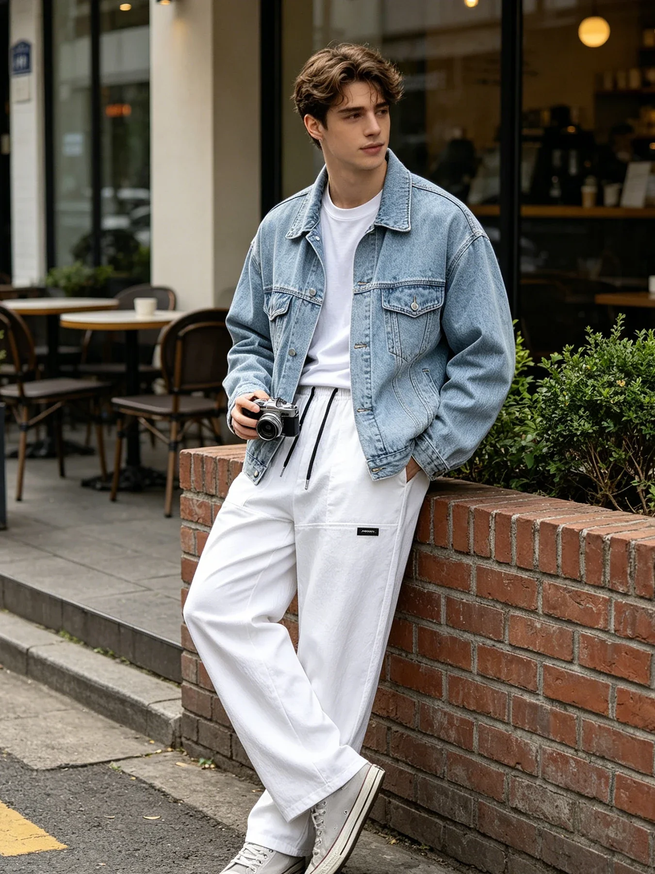 Mens Casual Straight-Leg Trousers Lightweight Loose Pants Drawstring Waist With Pockets Daily Streetwear