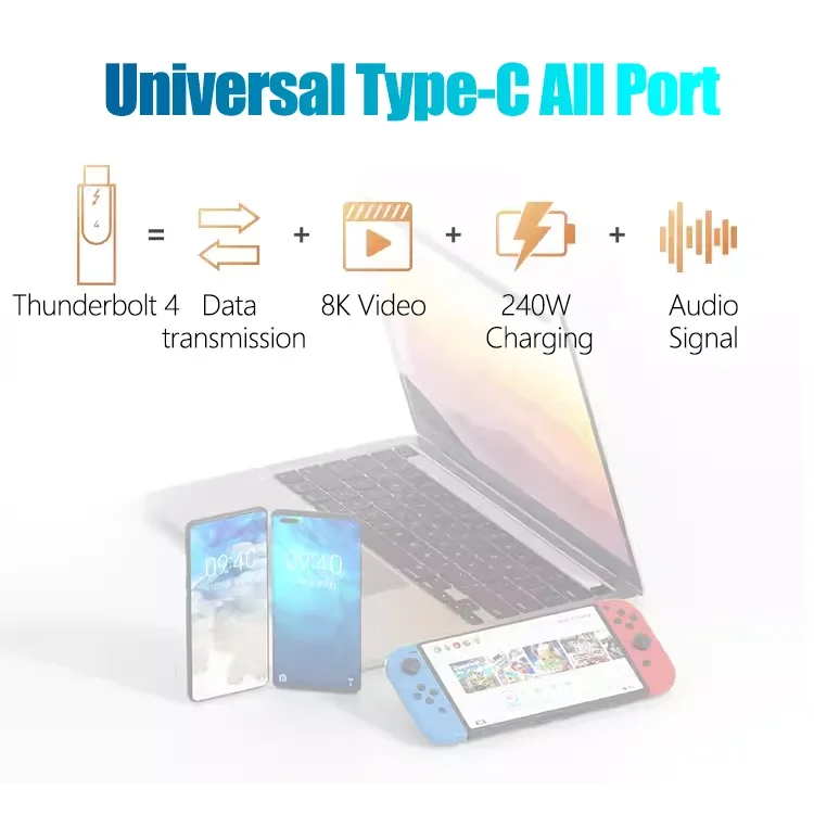 Cable USB 4 de 240W para Thunderbolt 4, Cable de datos de 40Gbps y 8K @ 60Hz o vídeo Dual 4K @ 60Hz para teléfono MacBook IPad Pro Hub, acoplamiento, Etc.