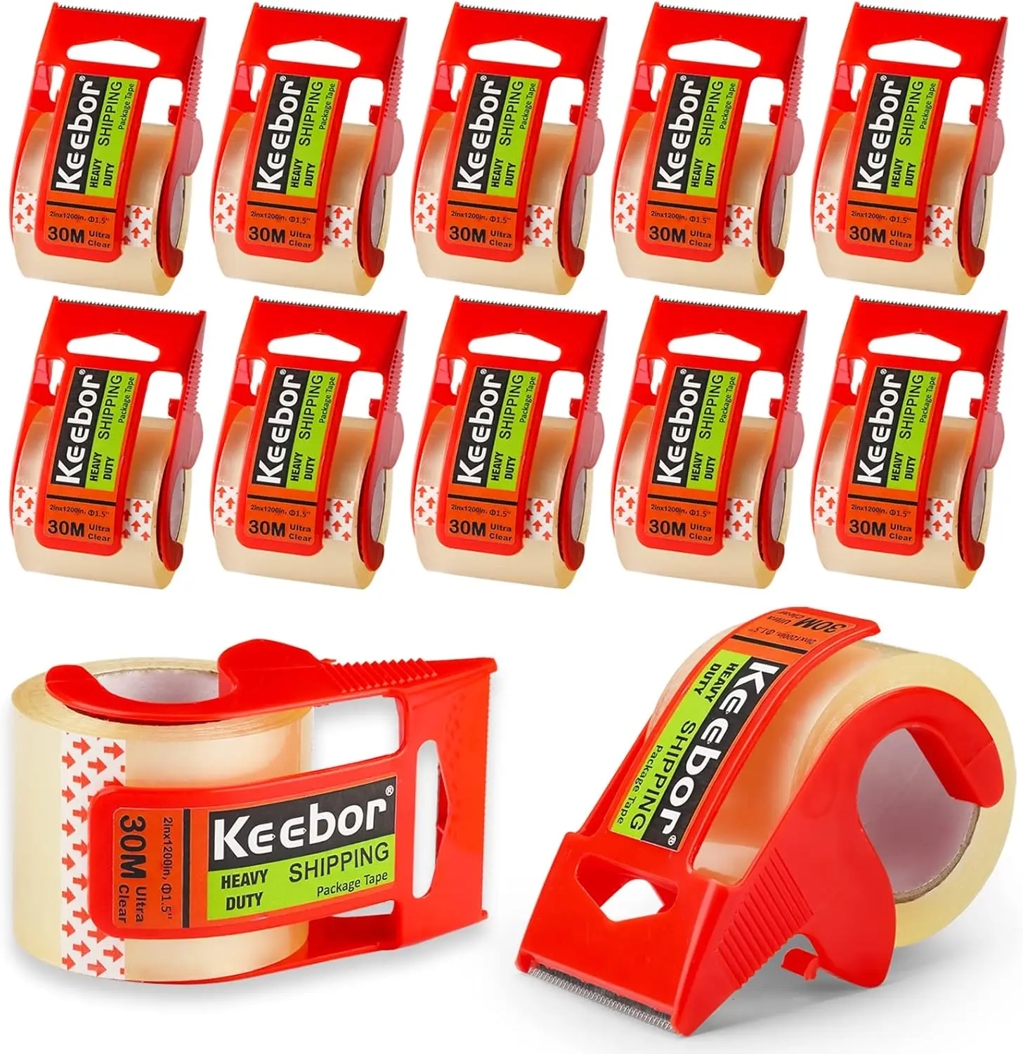 

Packing Tape with Dispenser, 12 Rolls Clear Shiping Package Tape, 2'' x 32.8 yd, 1.5'' Core, Designed for Packing, Shipp