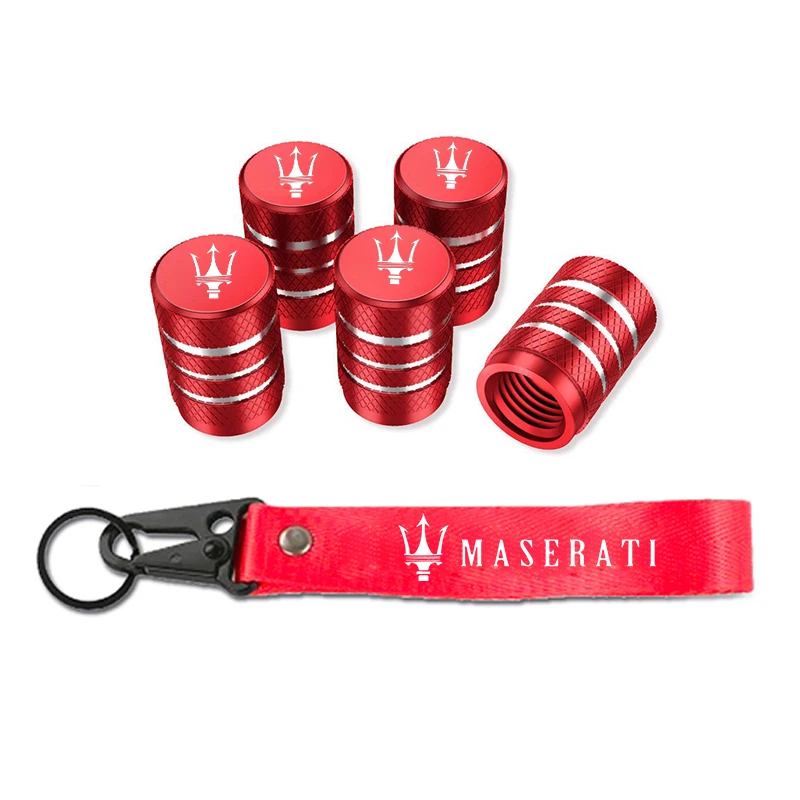 Aluminum Metal Car Tire Valve Cover Car Badge Nylon Keychain Ring For Maserati Quattroporte Spyder Levante Coupe GTS GranTurismo