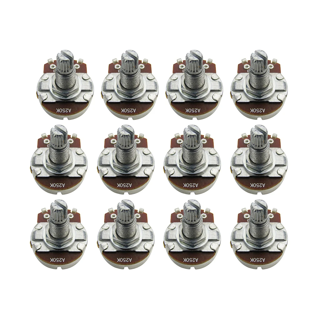 FLEOR 12pcs Guitar Potentiometers 250K A250K Long Shaft Pots Audio Taper Tone Control Guitar Parts