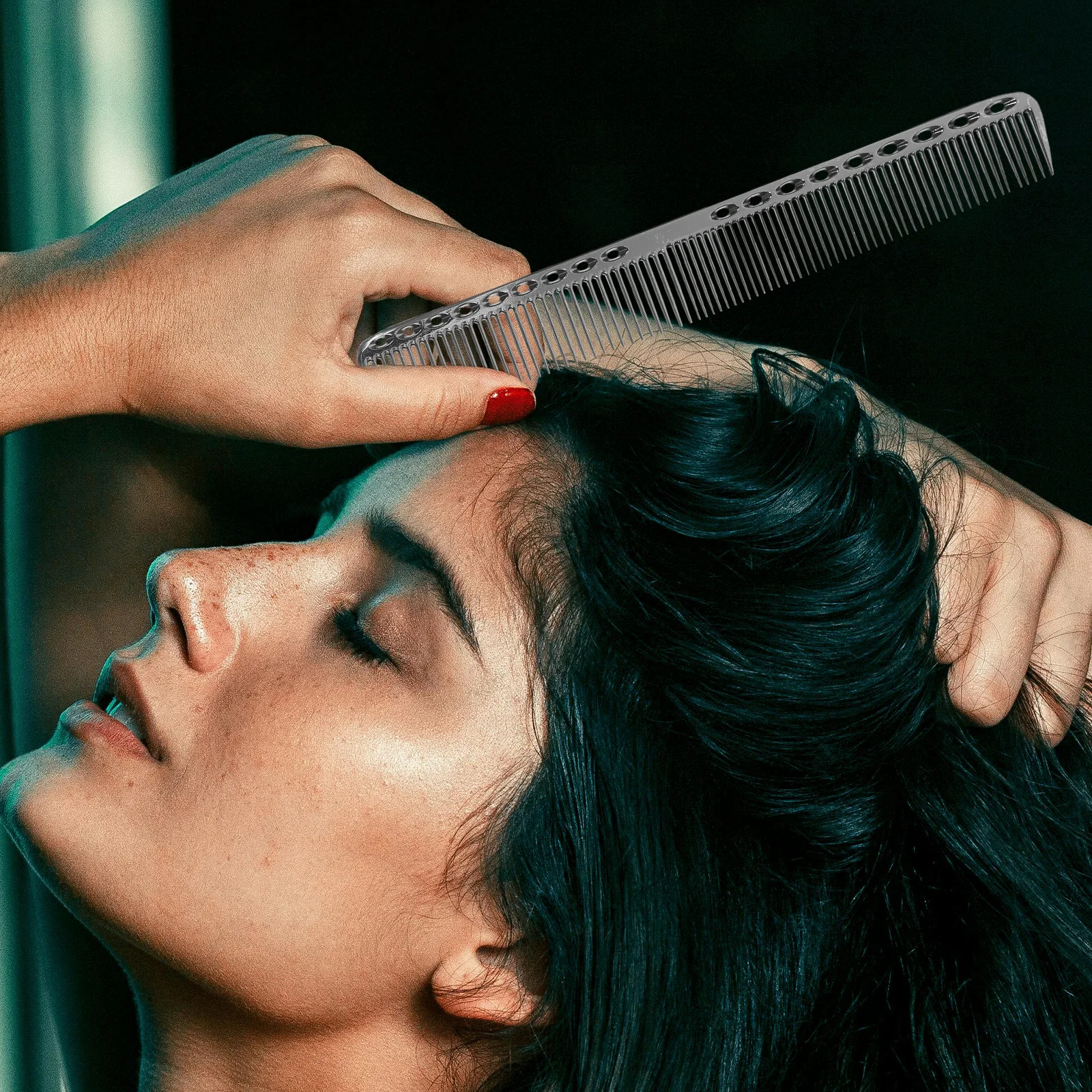 

Stainless Steel Hair Comb Professional Salon Hairdressing Cutting Comb Wide Thin Teeth Easy Clean Black S909