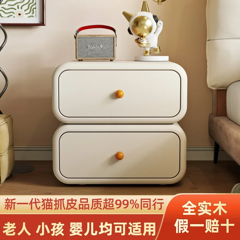 

yyhcInstallation-free cream wind Internet celebrity children's bedside table Solid wood leather Simple modern master bedroom Sto