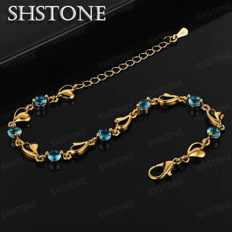 

SHSTONE 18K Gold Heart Zircon Link Chain Bracelets For Woman Party Wedding Jewelry Fashion 925 Sterling Silver Bracelet Gift