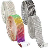 Self Adhesive Rhinestone Strips Diamond Bling Crystal Ribbon Sticker Wrap For Craft Jewel Tape Roll DIY Car Phone Christmas Deco