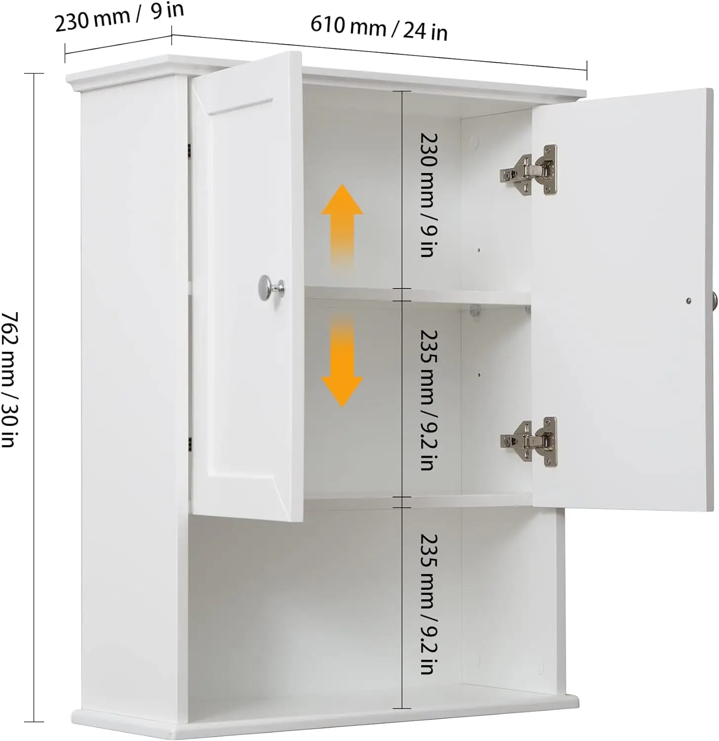 Kabinet dinding kamar mandi putih kabinet penyimpanan Toilet, kabinet kamar mandi pemasangan dinding kabinet Kamar Mandi 24x30 inci