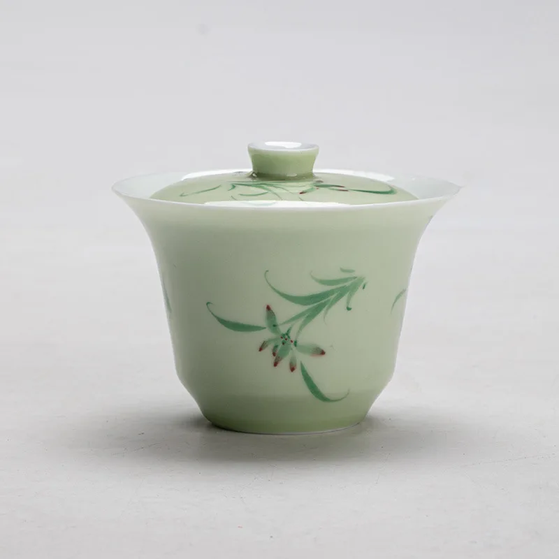 

Xiaocangcui Hand-painted Orchid Kung Fu Set Ceramic Tea Bowl Jade Clay Household Gaiwan