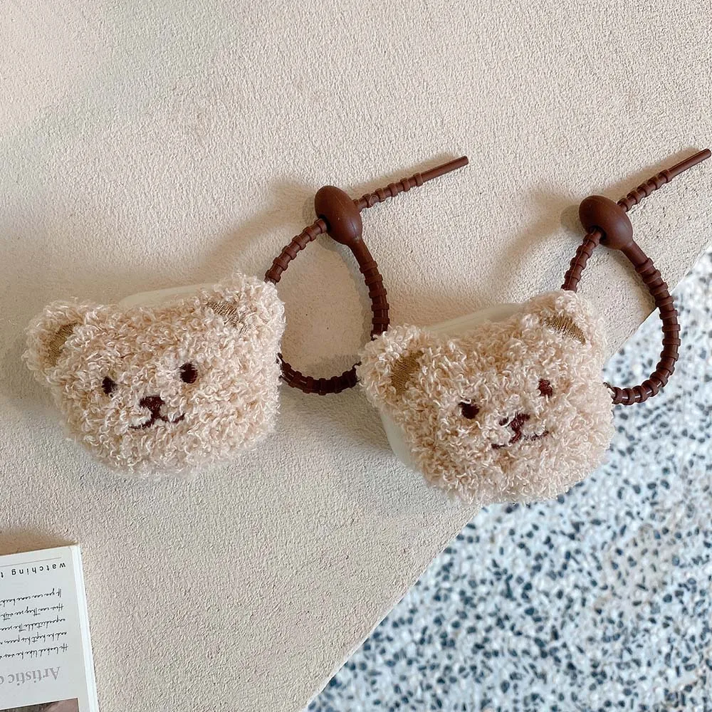 Cute Stuffed Plush Bear Earphone Case For AirPods 1 2 3 4 Pro Soft Bluetooth Headset Cover Case for Apple AirPod 2 with Keyring