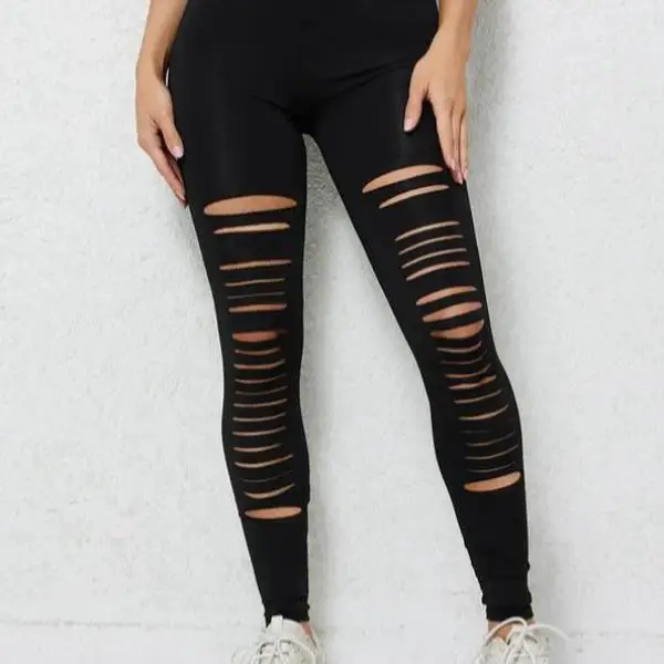 

High Waist Men's Casual Pants Women's Hole Tight Fit Straight Leg Umbrella Soldier Pants High Waist Tight Fit Casual Trousers