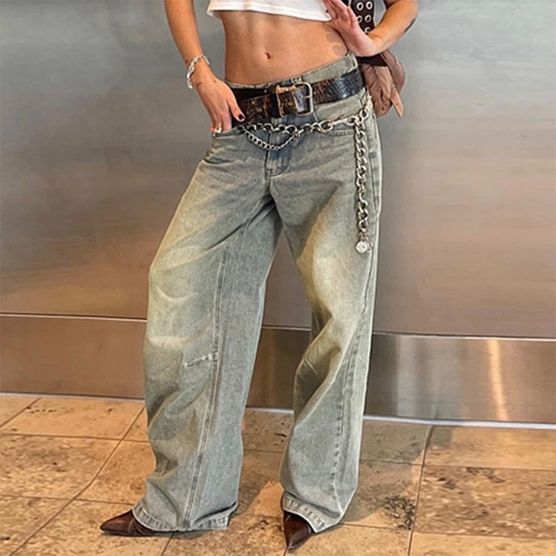 

Y2K Boyfriend Loose Fit Jeans Women Low Waist Wide Leg Denim Pants Vintage Grunge Aesthetic 00s Retro Baggy Trousers Streetwear