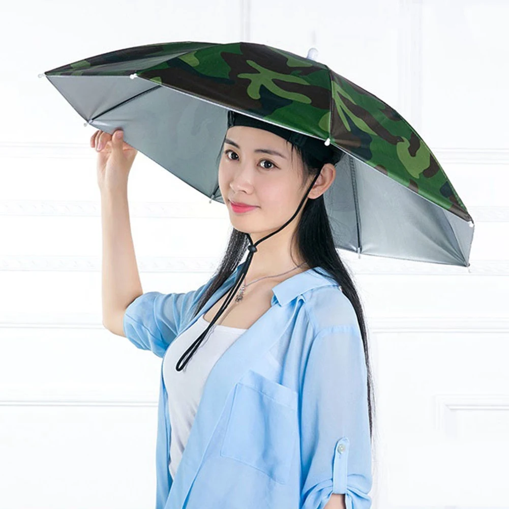 Portable Rain Umbrella Hat Camouflage Foldable Outdoor Sun Shade Waterproof Camping Fishing Headwear Cap Beach Head Hats