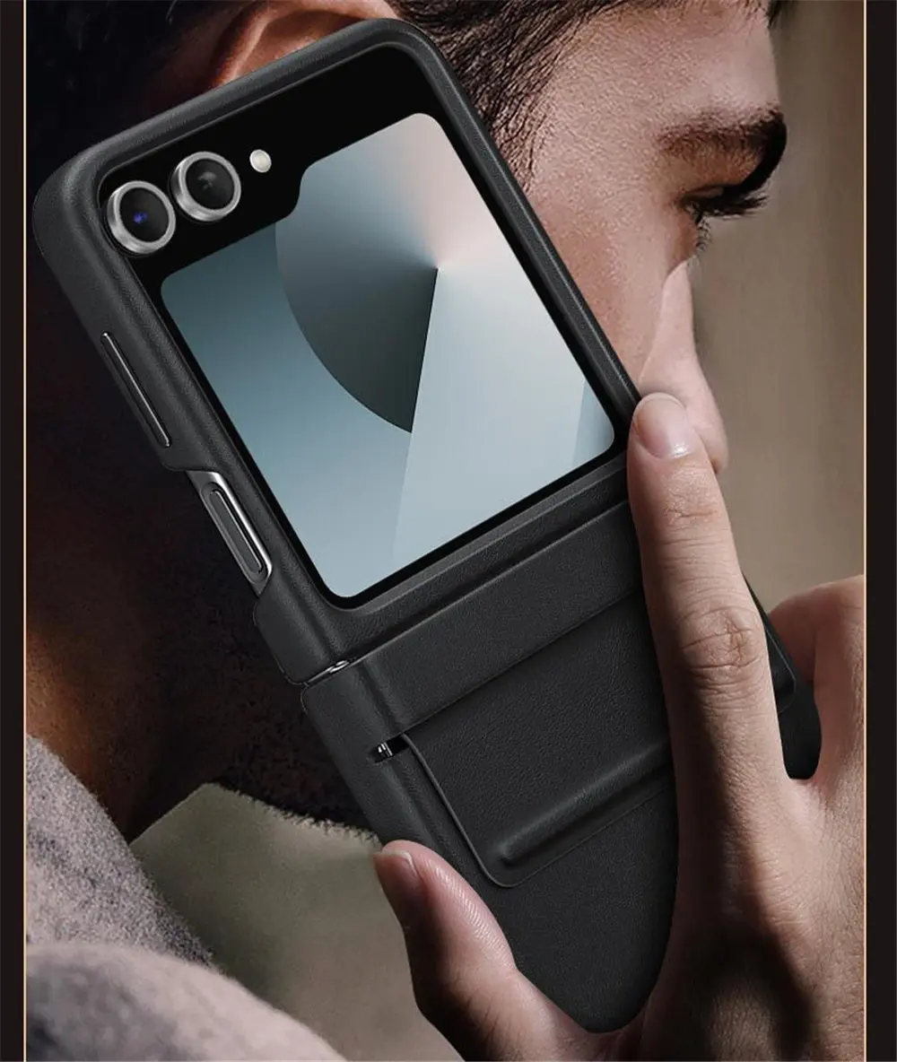 حافظة رفيعة من جلد البقر الأصلي لهاتف سامسونج جالاكسي Z Flip5 غطاء خلفي للأعمال