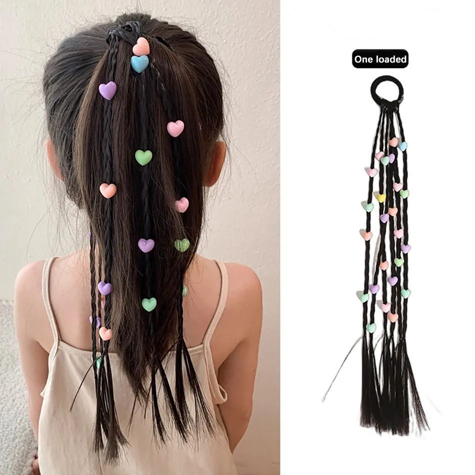 Children's Wig Braid Cute And Sweet Wig Braid Little Girl High Ponytail Five Pointed Star Braided Hair Headband 6-10 Years Old