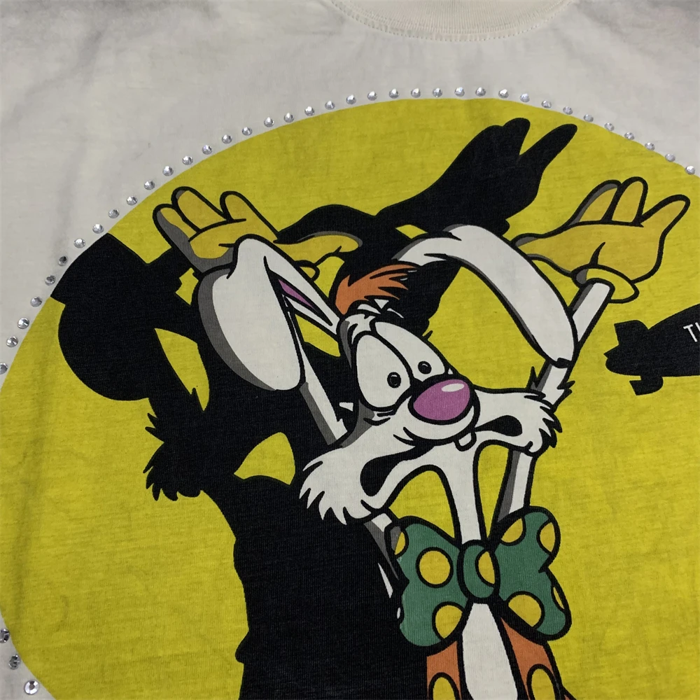 

RoughPlay Don’t Shoot Rabbit Print Diamond T-shirt Streetwear Men Women High Quality Loose Rough Play Top Tees