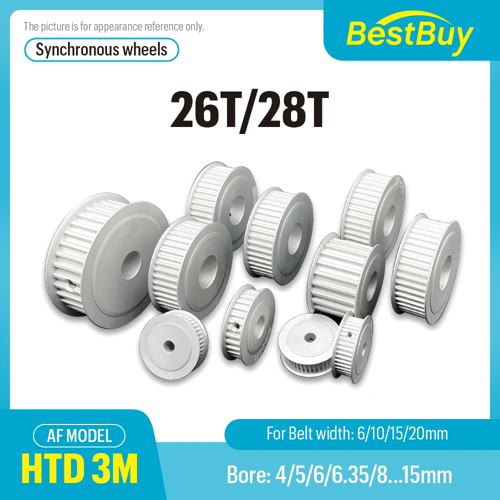 

HTD 3M 26T/28Teeth Synchronizing Wheel Bore 4-15mm Timing Belt Width 6/10/15/20mm 3D printer CNC Parts