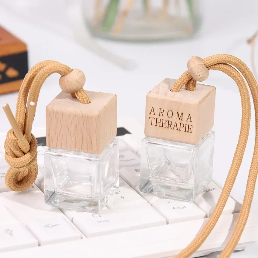 NEW Decorative Car Perfume Empty Bottle Glass Bottle Automobile Hanging Pendants Square Cap Car Decorations Accessories