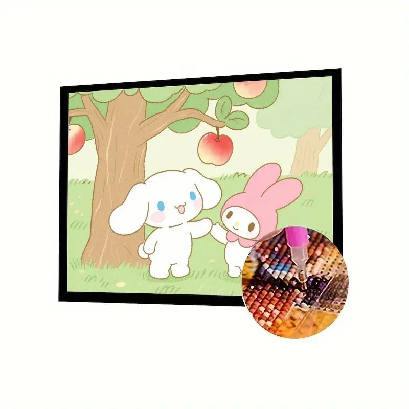 

1PC Sanrio Cinnamoroll My Melody Diamond Painting Kit - Cute Friends Apple Orchard Full Drill DIY Gem Art, Sparkly Cartoon Mosai