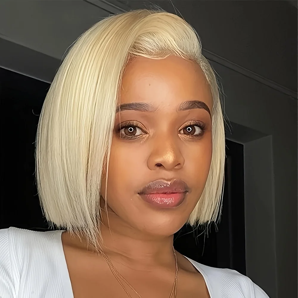 شعر مستعار أشقر مفرود بوب شعر بشري 13x4 HD دانتيل شفاف 613 شعر مستعار بوب شعر بشري تم قطعه مسبقًا مع شعر الطفل 250 كثافة 613