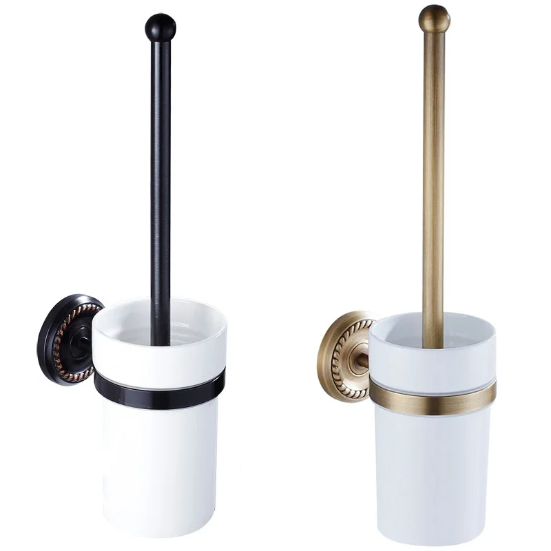 

Antique Brass Luxury Bathroom Accessories Wall Mounted Black Ancient Bathroom Toilet Brush Holder with Brush