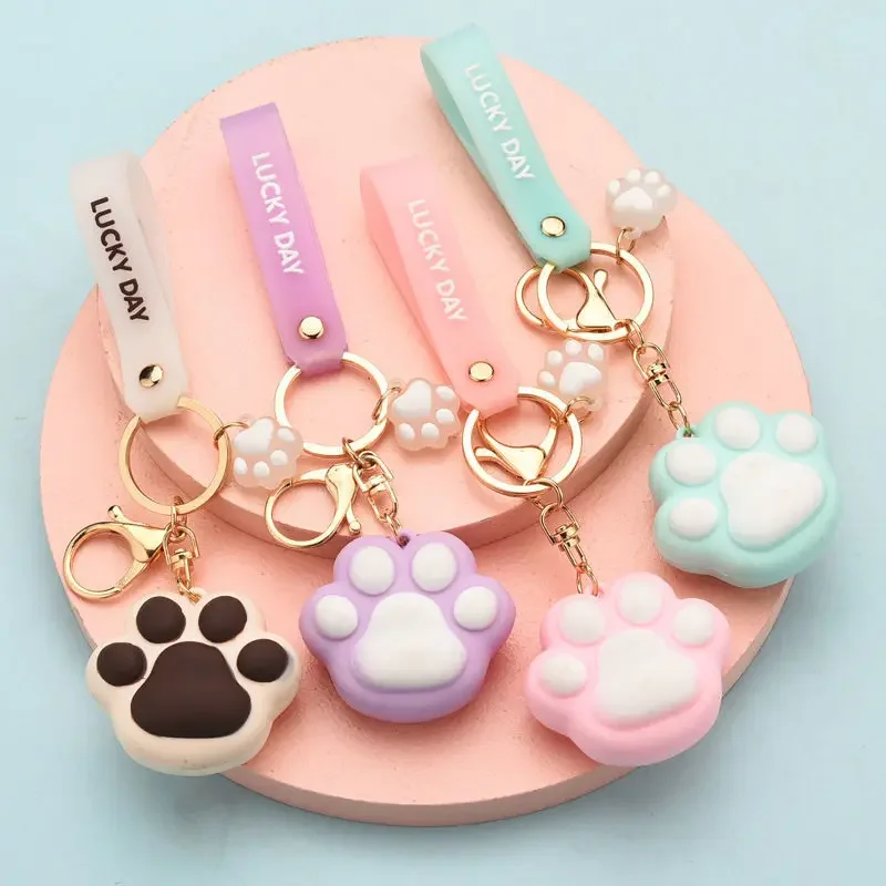 Silicone Cat Paw Keychains Fashion Kawaii Car Key Rings Handbag Decor Backpack Pendant Korean Stationery Home Office Supplies