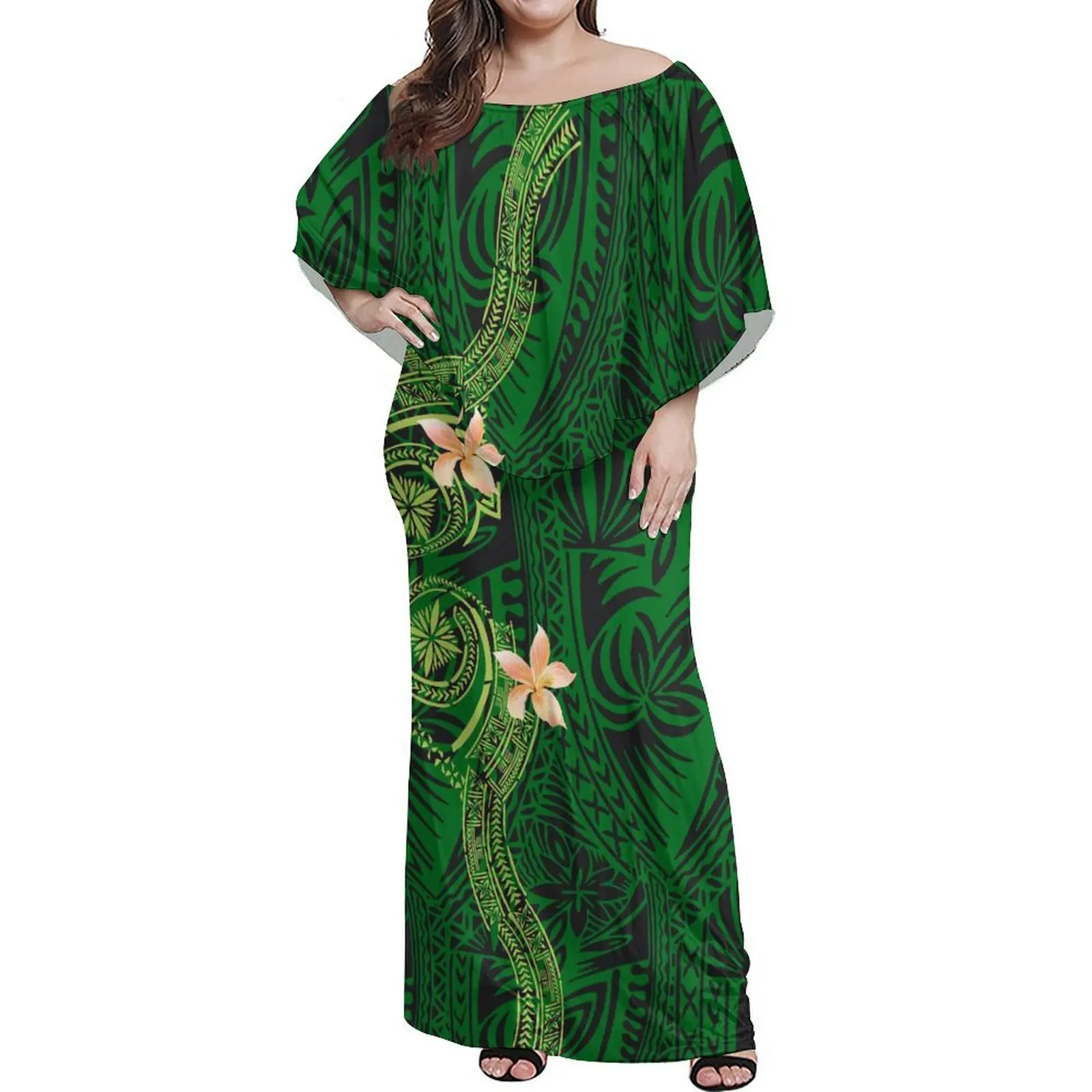 

2024 Summer Custom Women'S Cape Sleeve Dress Samoa Polynesian Island Design Comfortable Casual Dress