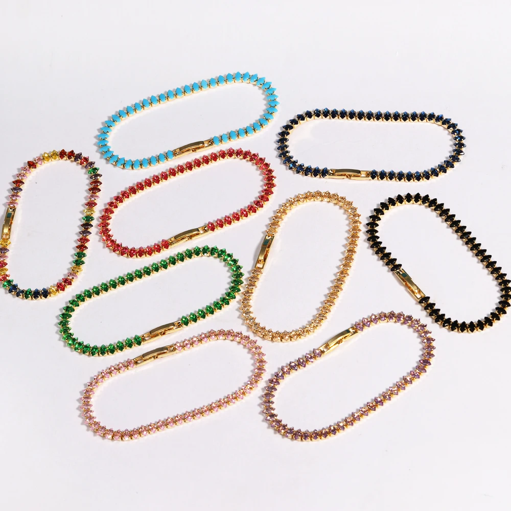 2.5*5mm Colorful Zircon Tennis Bracelet Bangle for Women Luxury Silver Color Rainbow Crystal Hand Chain Jewelry Friend Gifts