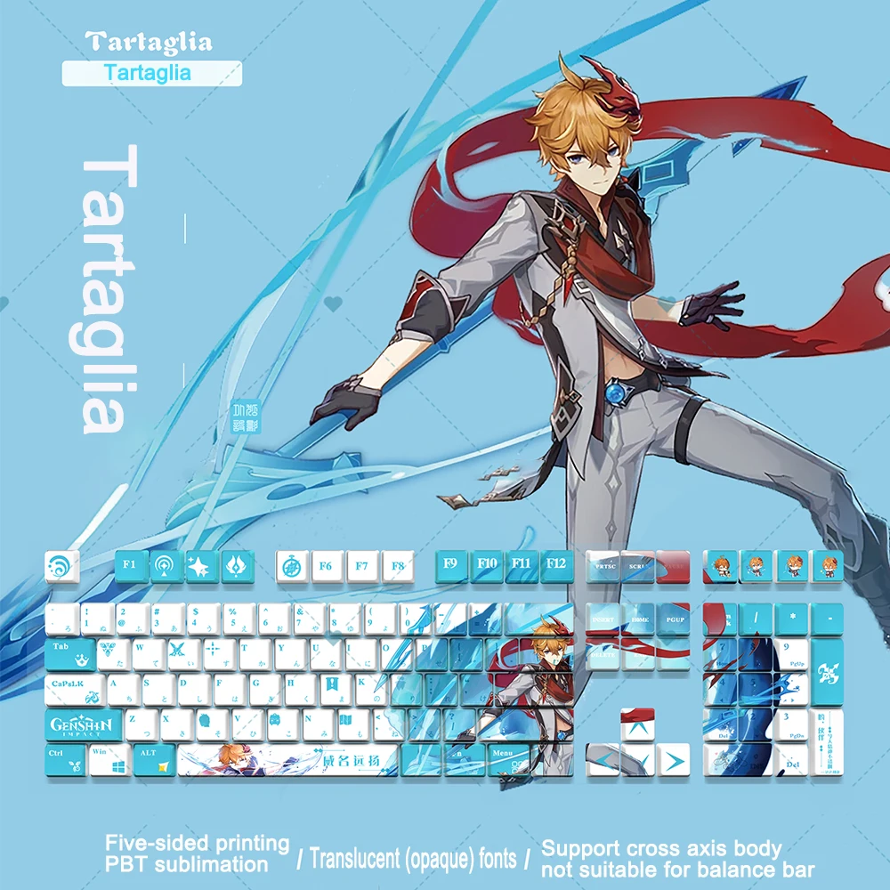 104 Keys Keycap Genshin Impact Theme PBT Anime Keycap Mechanical Keyboard Cap Cherry Profile Multi-role Game Keyboard Decor Gift