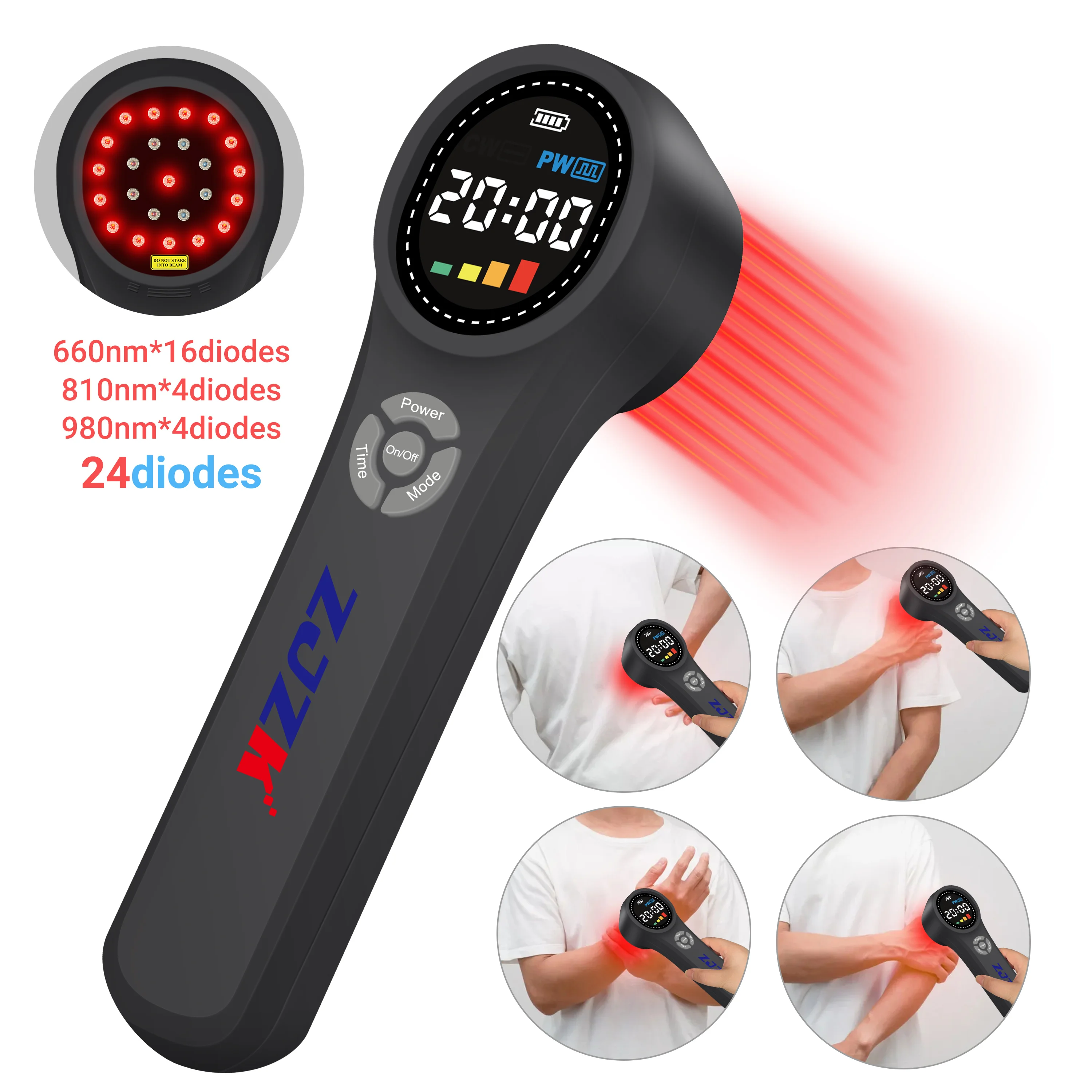 

ZJZK Portable Cold Red Laser Therapy 660nmx16diodes Machine 810nmx4diodes+980nmx4diodes For Tmj Low Back Disc Degeneration